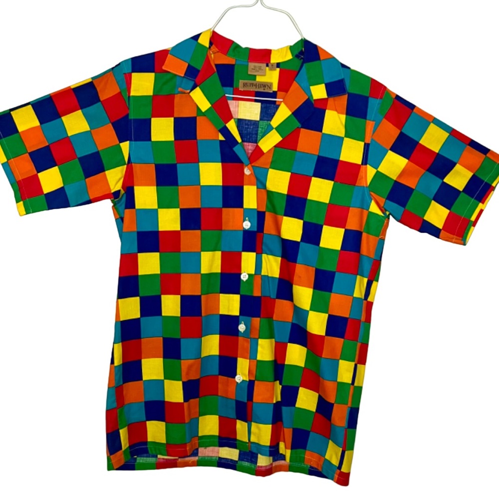 Vintage Ruff Hewn Women’s Rainbow Checkered Button Up Blouse Size Small